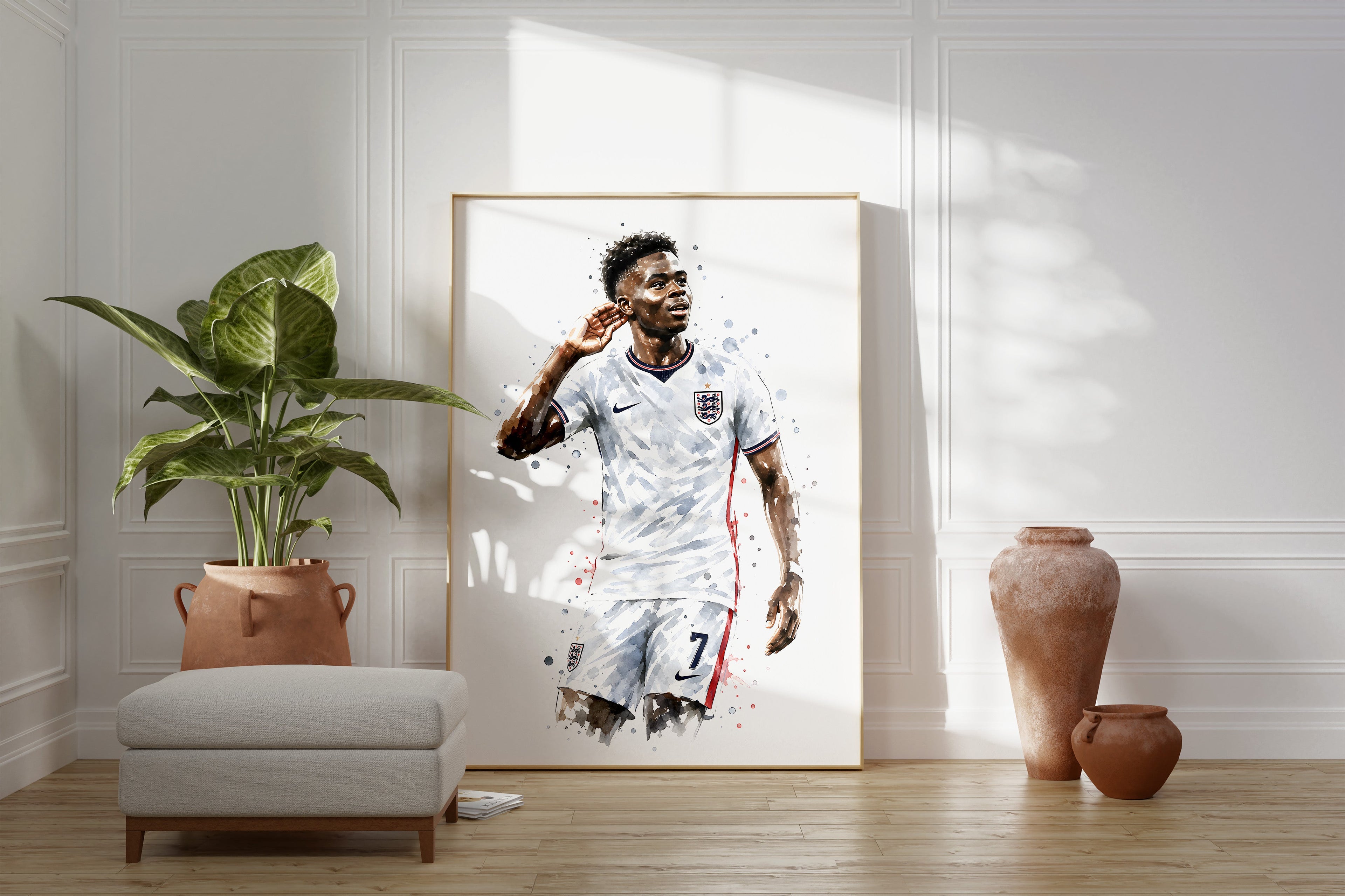 England Fussball Poster  · Geschenkidee · Aquarell Sport Wandbild · Deko Print ohne Rahmen